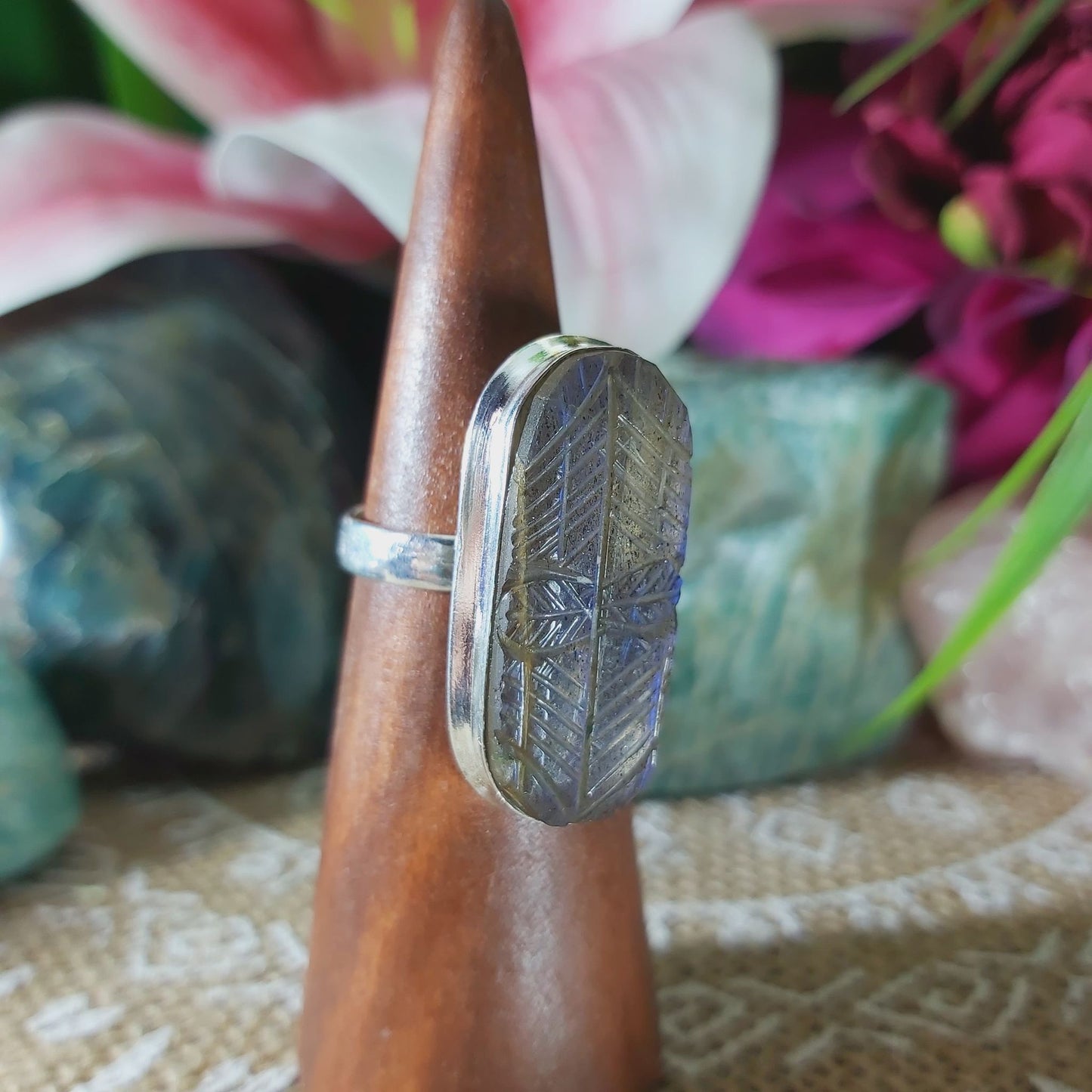 Labradorite Inner Spirit & Psychic Protection Gemstone Ring US 7.5 (E1350)