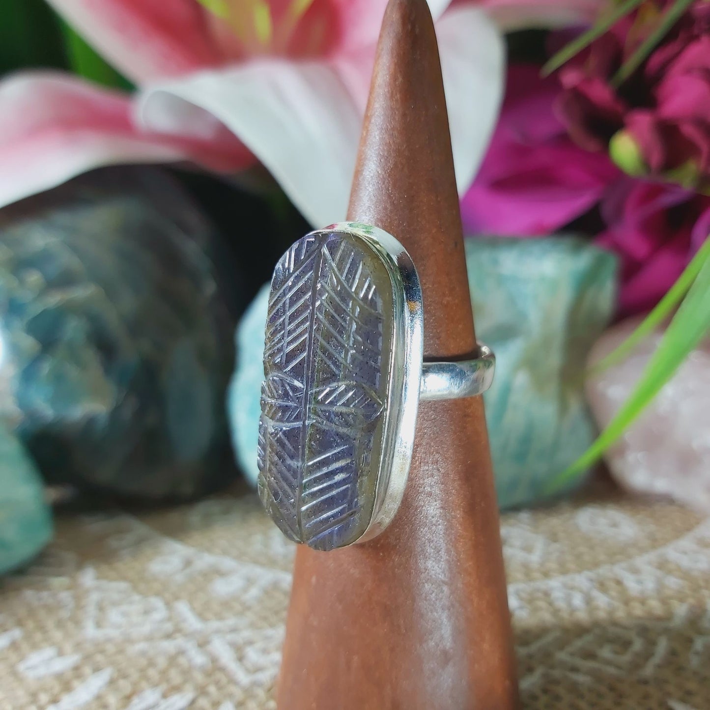 Labradorite Inner Spirit & Psychic Protection Gemstone Ring US 7.5 (E1350)