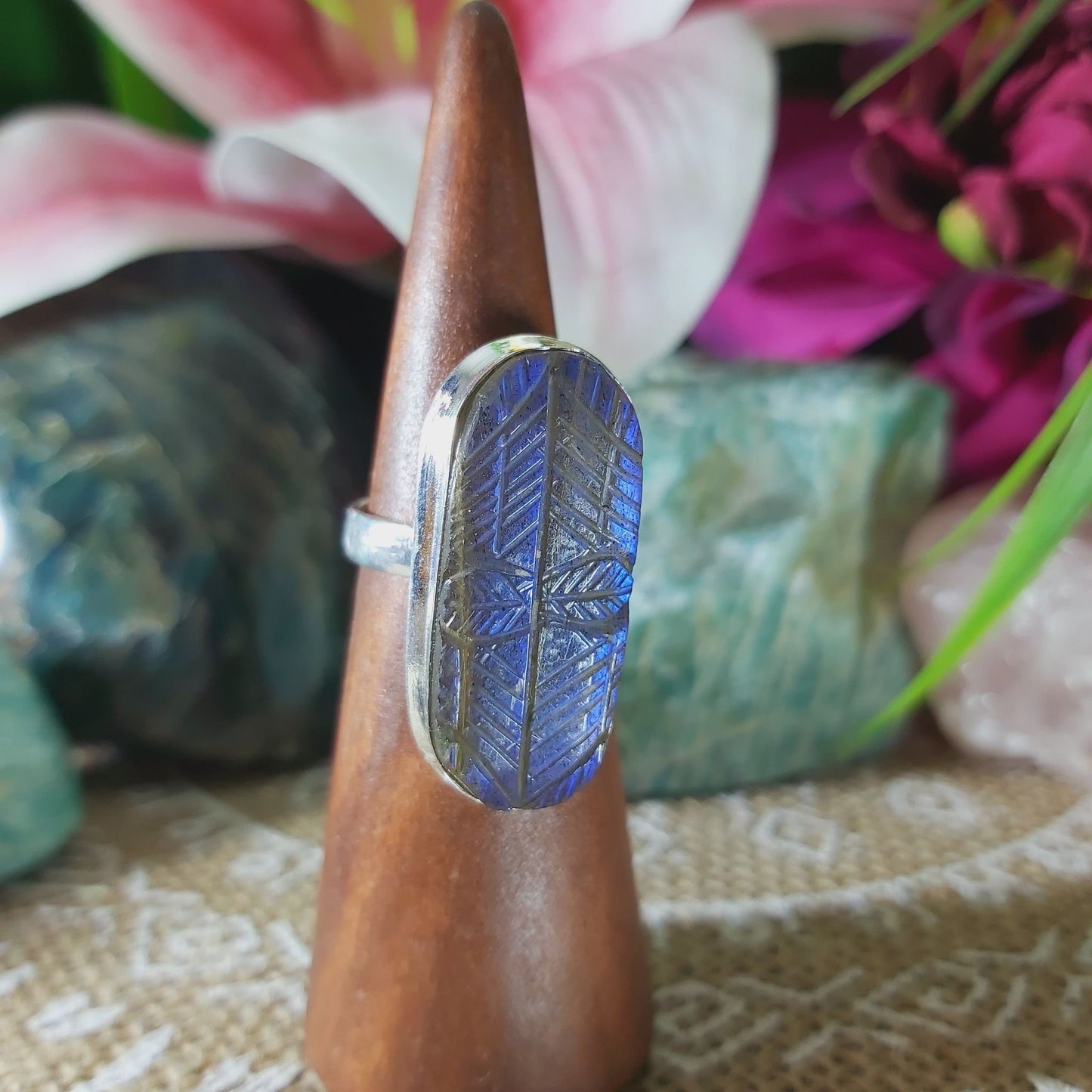 Labradorite Inner Spirit & Psychic Protection Gemstone Ring US 7.5 (E1350)