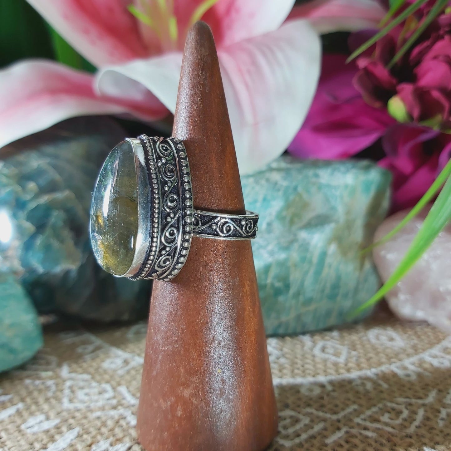 Labradorite Inner Spirit & Psychic Protection Gemstone Ring US 7.5 (E1351)