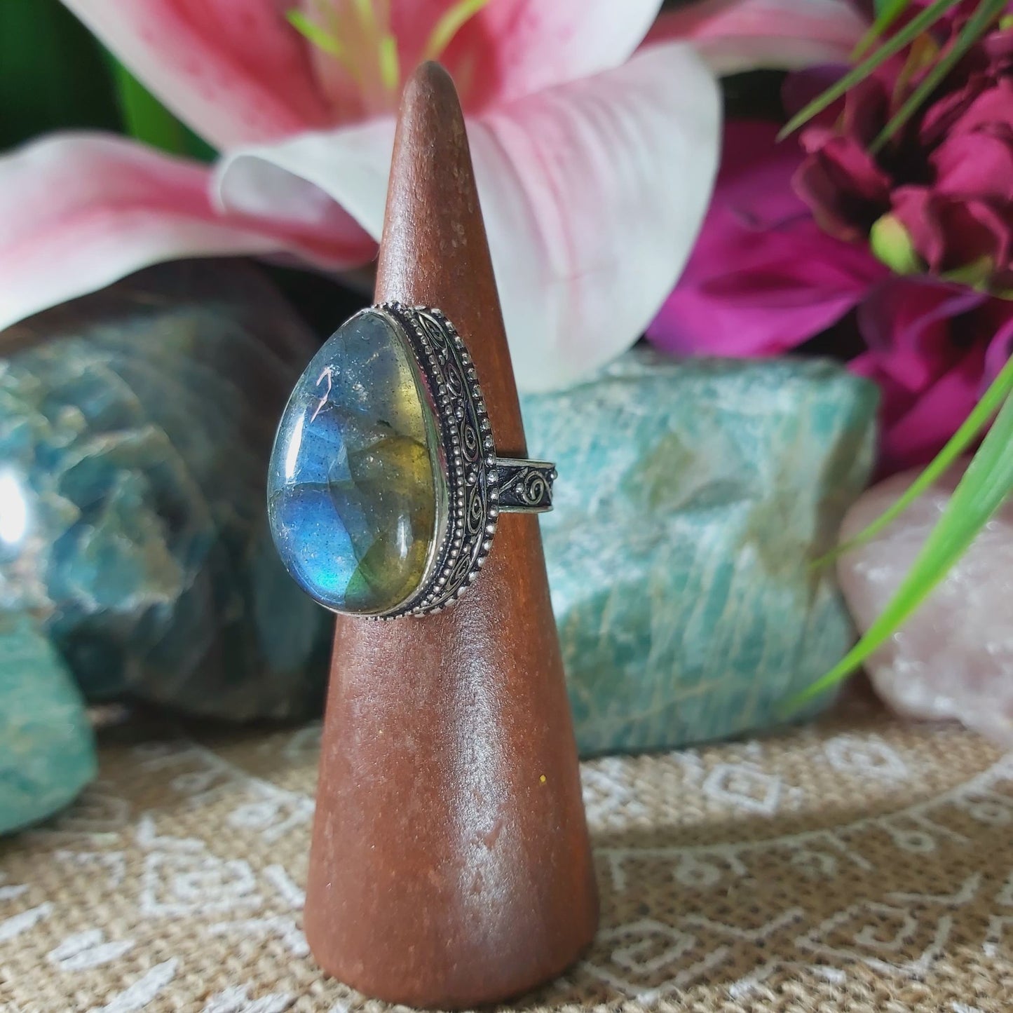 Labradorite Inner Spirit & Psychic Protection Gemstone Ring US 7.5 (E1351)