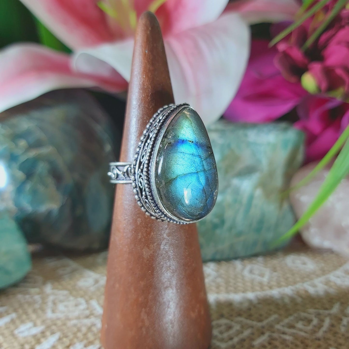 Labradorite Inner Spirit & Psychic Protection Gemstone Ring US 7.5 (E1351)