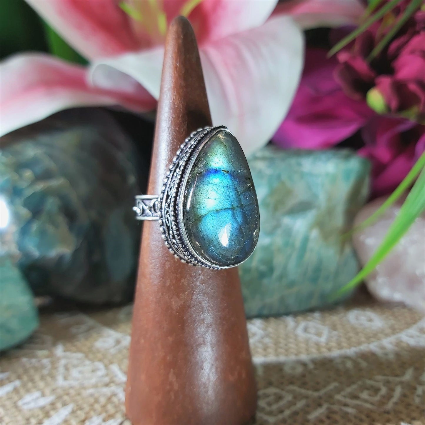 Labradorite Inner Spirit & Psychic Protection Gemstone Ring US 7.5 (E1351)