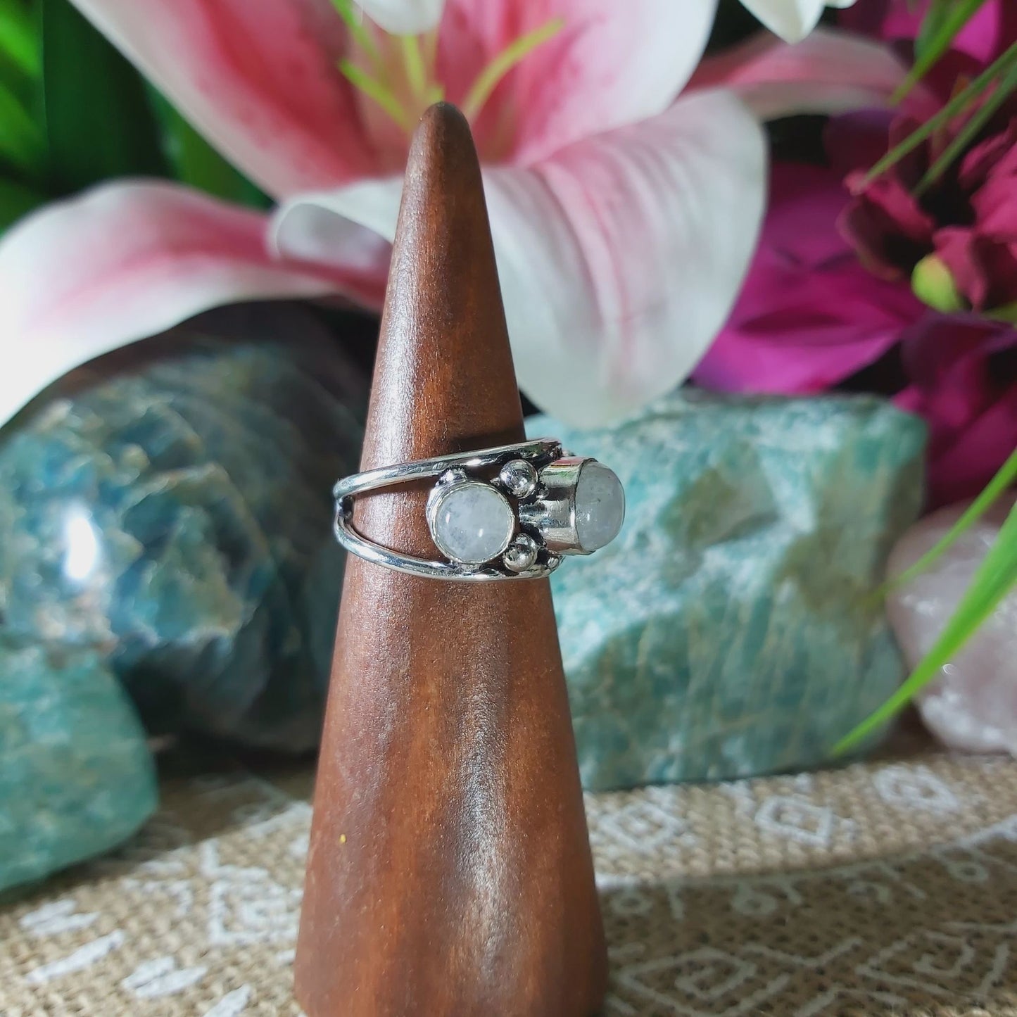 Rainbow Moonstone Ring Size US 6.5 (E1365)