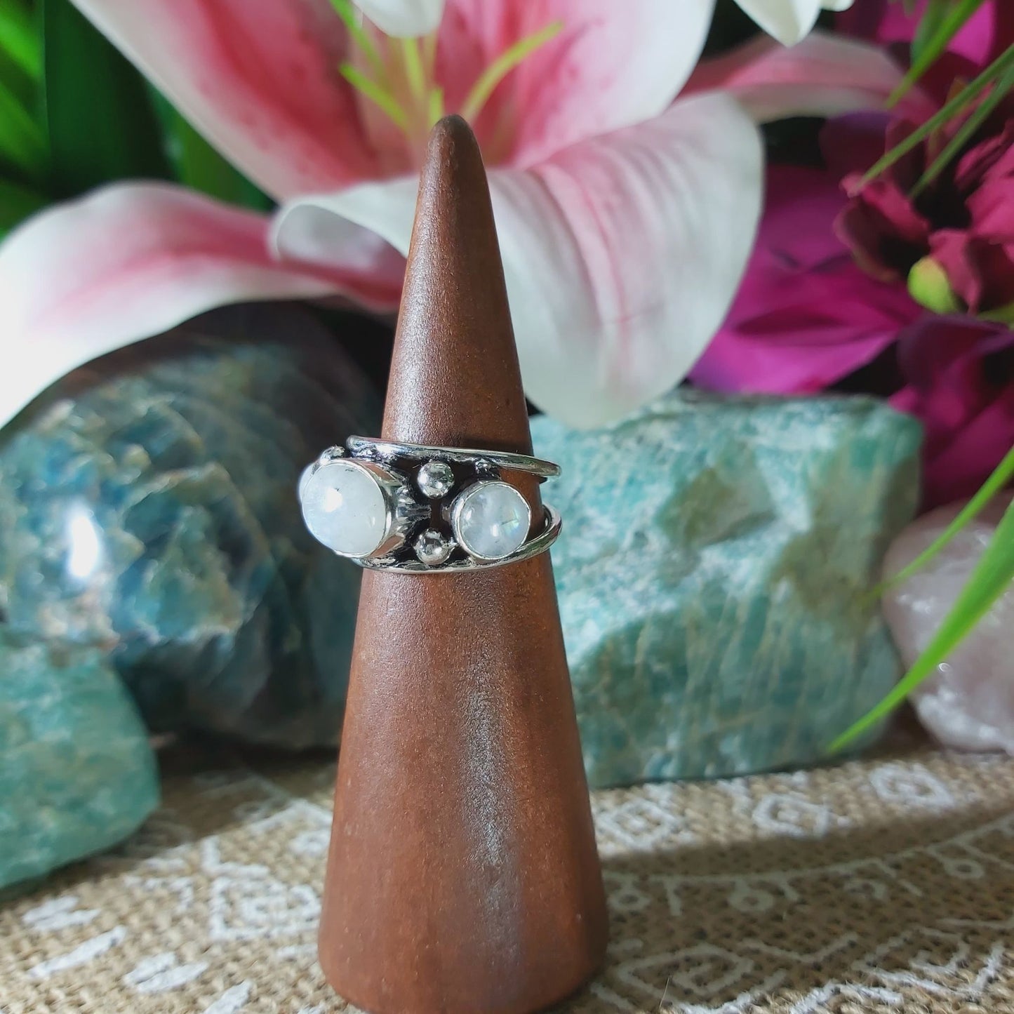 Rainbow Moonstone Ring Size US 6.5 (E1365)