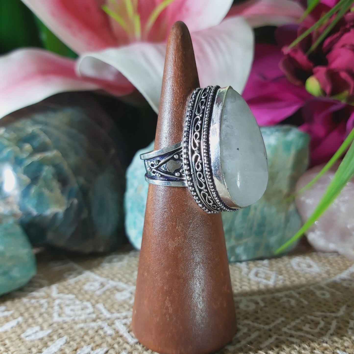 Rainbow Moonstone Ring Size US 6.5 (E1366)