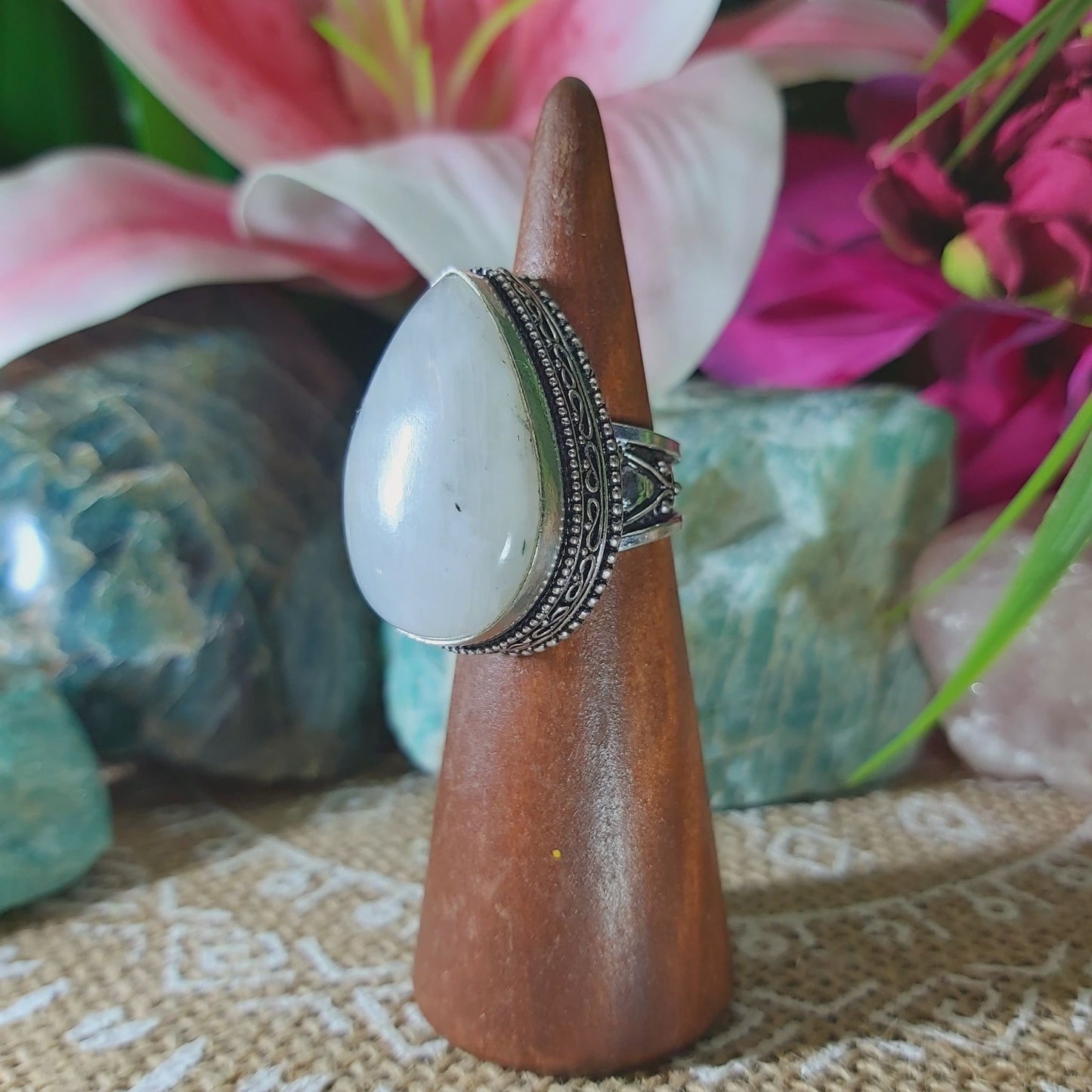 Rainbow Moonstone Ring Size US 6.5 (E1366)