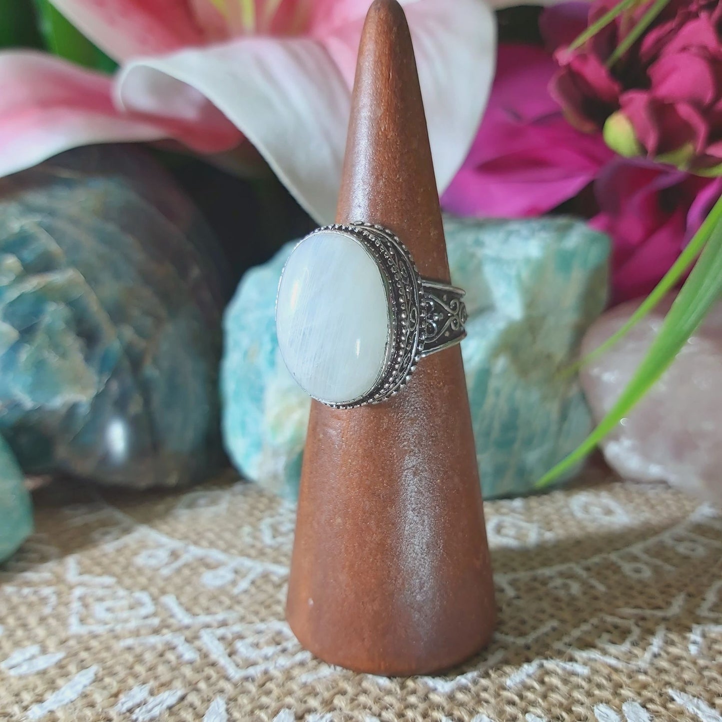 Rainbow Moonstone Ring Size US 7.5 (E1367)