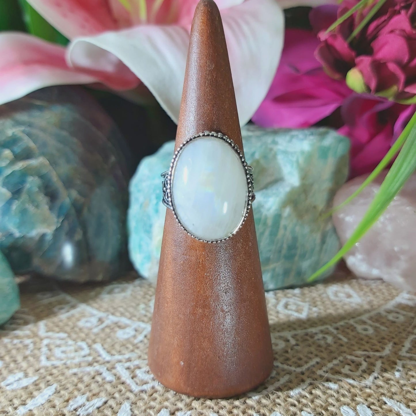 Rainbow Moonstone Ring Size US 7.5 (E1367)