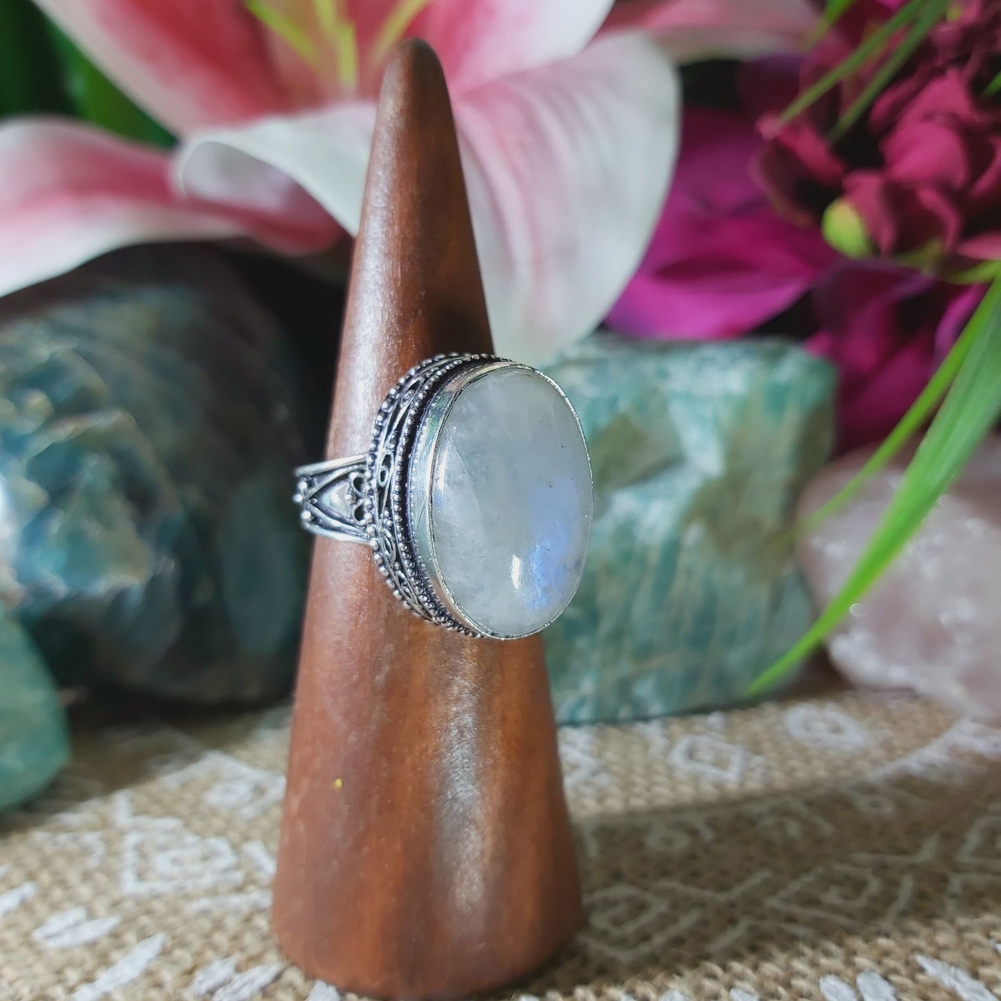 Rainbow Moonstone Ring Size US 8 (E1370)