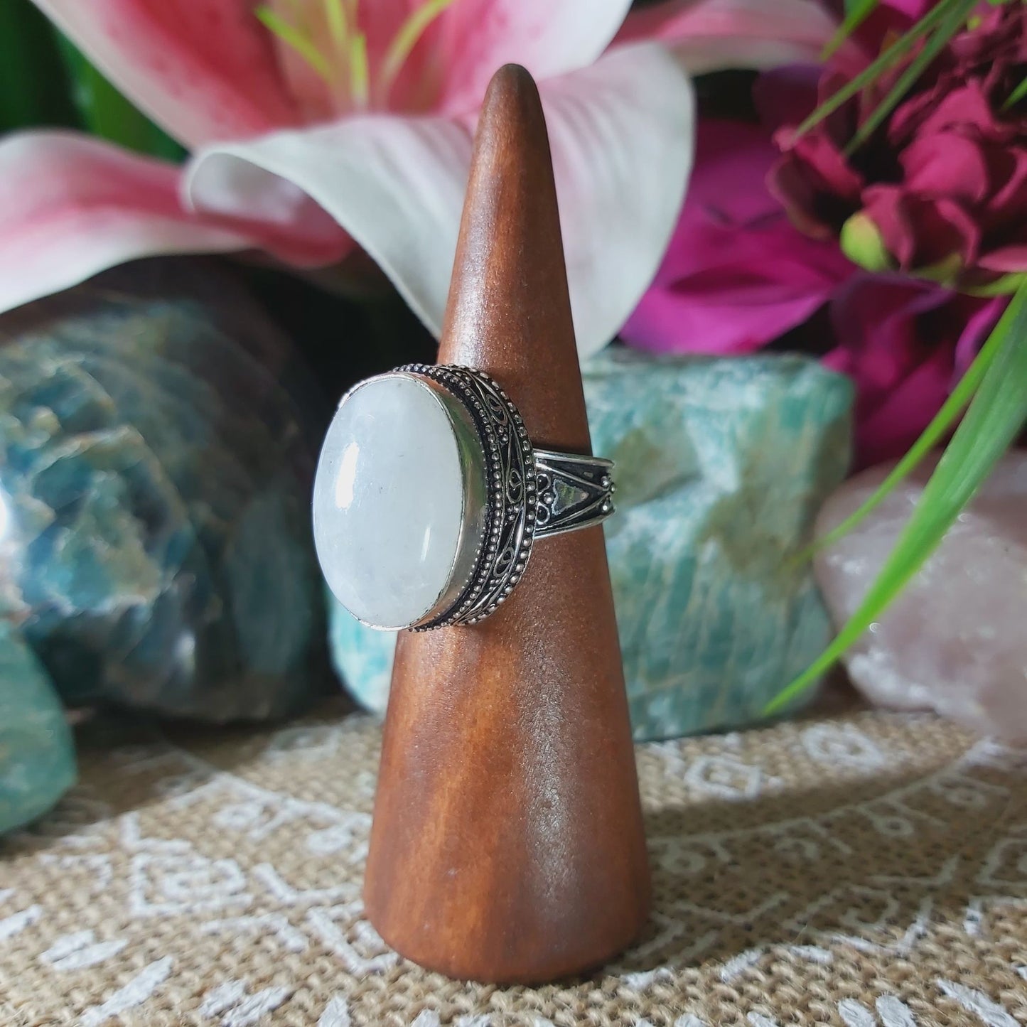 Rainbow Moonstone Ring Size US 8 (E1370)