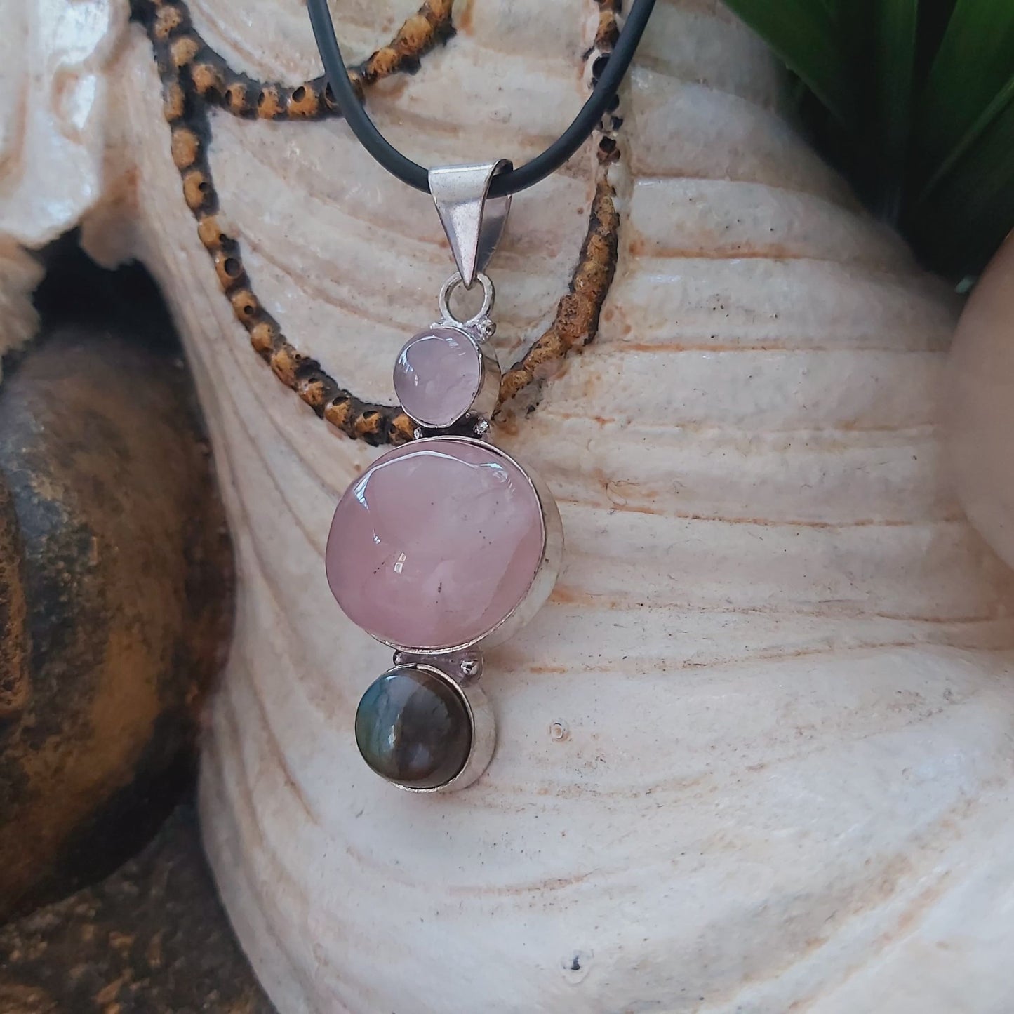 Rose Quartz True Love Gemstone Pendant  (E1413)