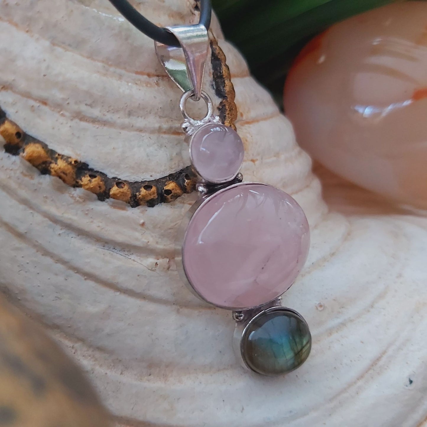 Rose Quartz True Love Gemstone Pendant  (E1413)