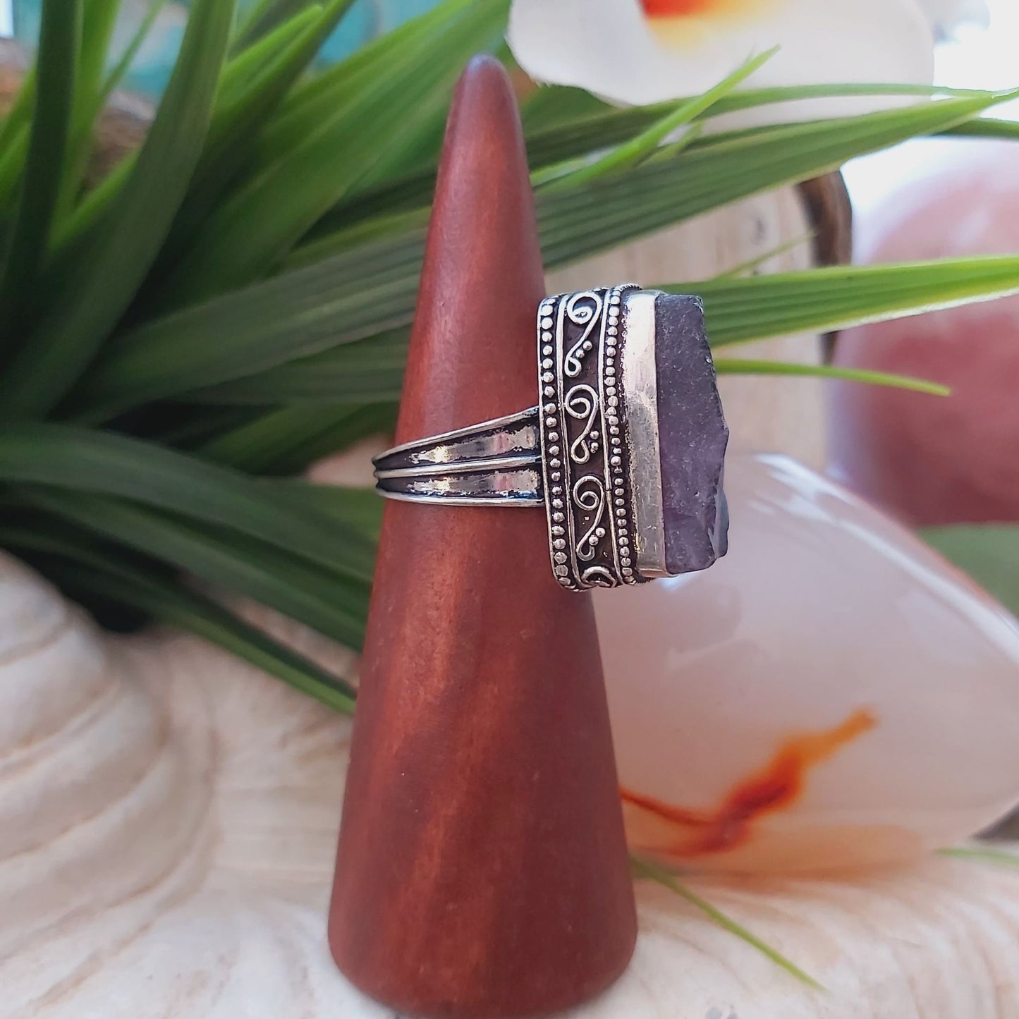 Amethyst Soul Star Protection Ring Size US 7.5 (E1476)