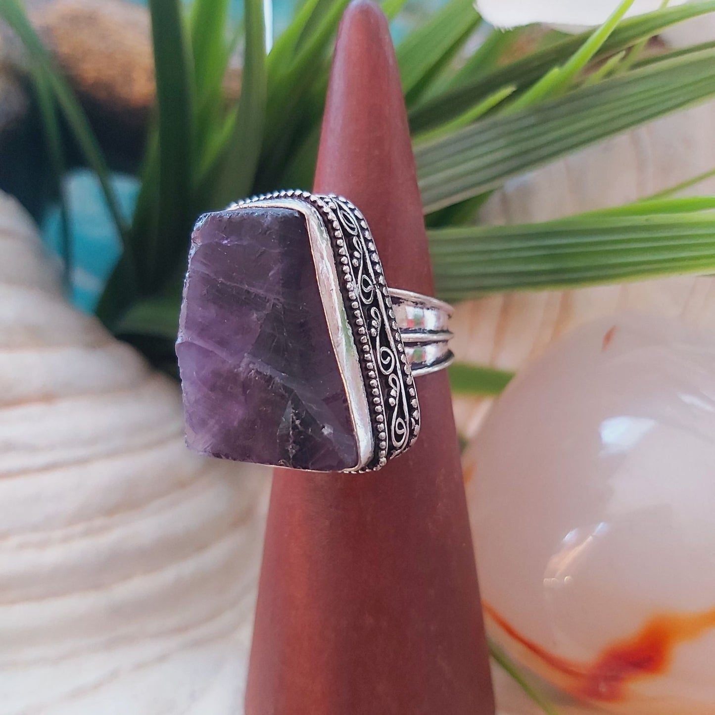 Amethyst Soul Star Protection Ring Size US 7.5 (E1476)
