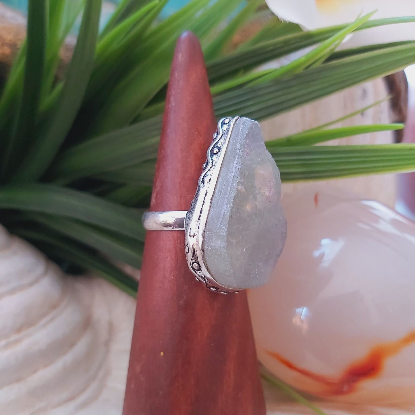 Aquamarine Stone of Courage Ring Size US 8.5 (E1477)