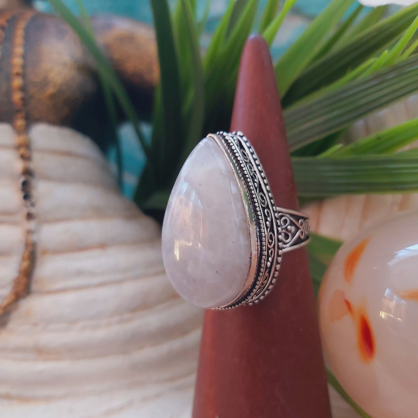 Rainbow Moonstone Spiritual Grounding Ring Size US 9 (E1479)