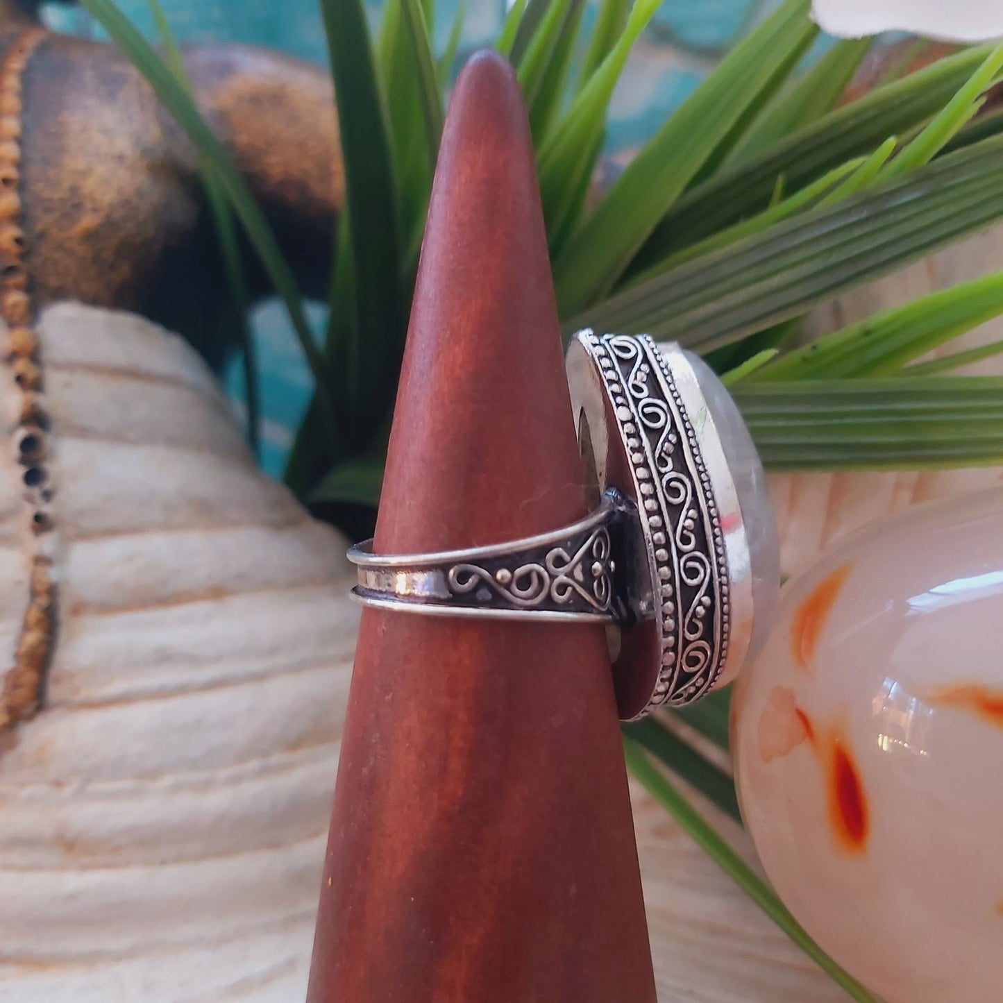 Rainbow Moonstone Spiritual Grounding Ring Size US 9 (E1479)