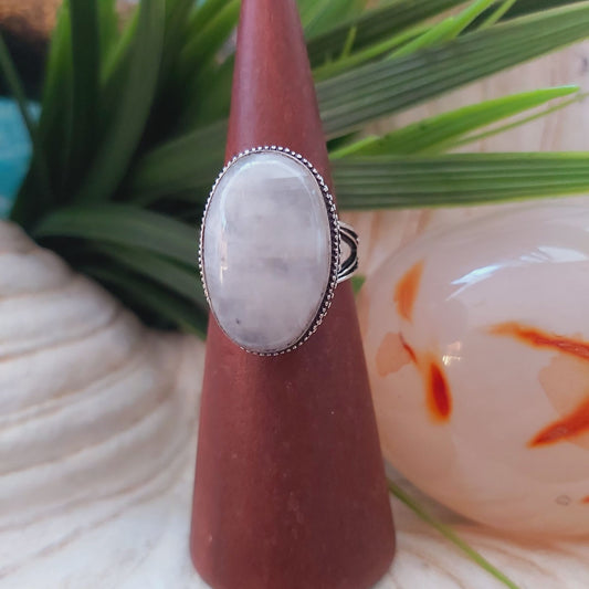 Rainbow Moonstone Spiritual Grounding Ring Size US 8.5 (E1480)