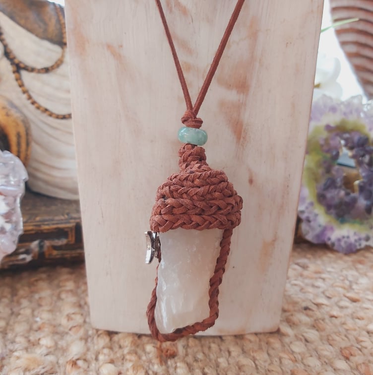 Handmade Long Rainbow Moonstone Wicca Pendant (E1503)