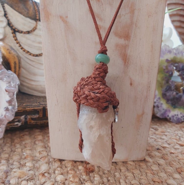 Handmade Long Rainbow Moonstone Wicca Pendant (E1503)