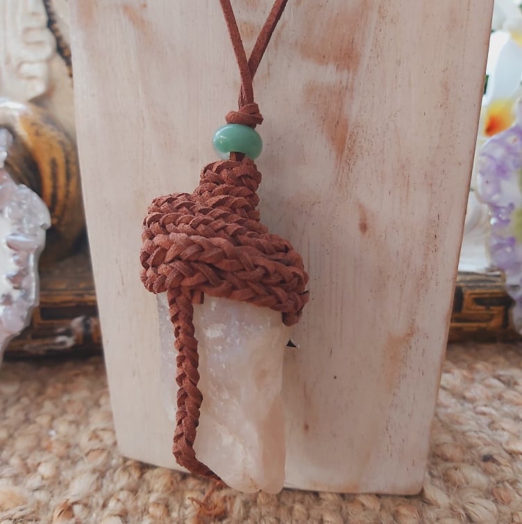 Handmade Long Rainbow Moonstone Wicca Pendant (E1503)