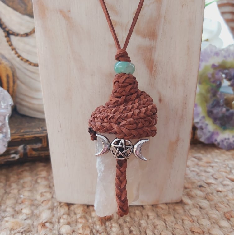 Handmade Long Rainbow Moonstone Wicca Pendant (E1503)