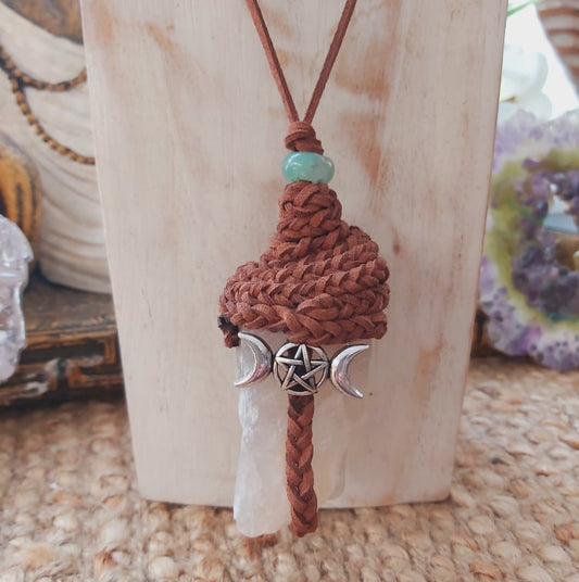 Handmade Long Rainbow Moonstone Wicca Pendant (E1503)