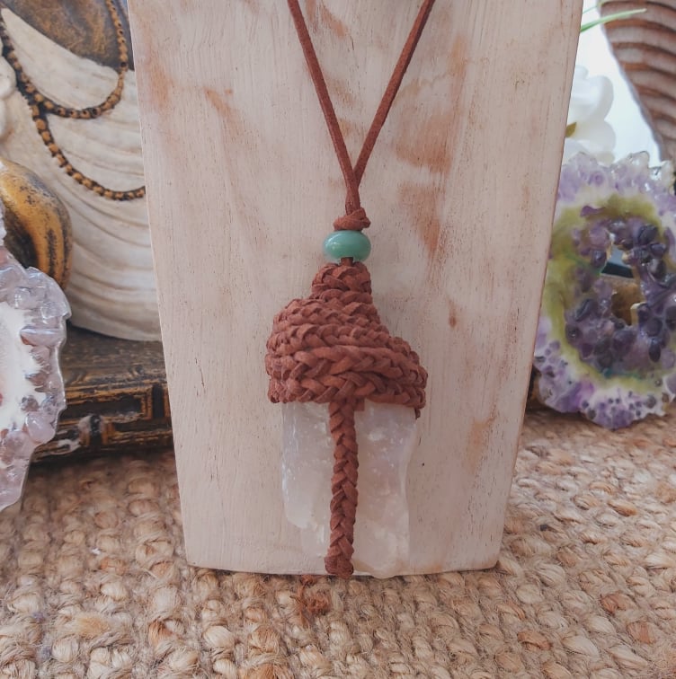 Handmade Long Rainbow Moonstone Wicca Pendant (E1503)