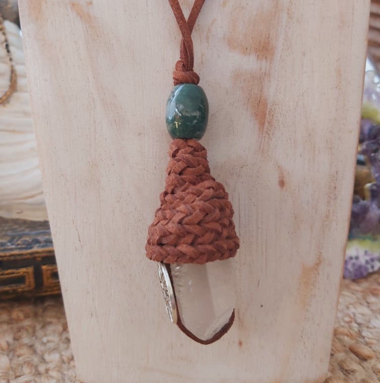 Handmade Long Clear Quartz Tree of Life Pendant (E1504)