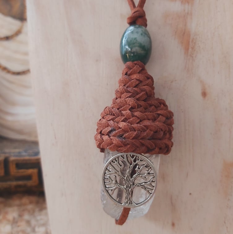 Handmade Long Clear Quartz Tree of Life Pendant (E1504)