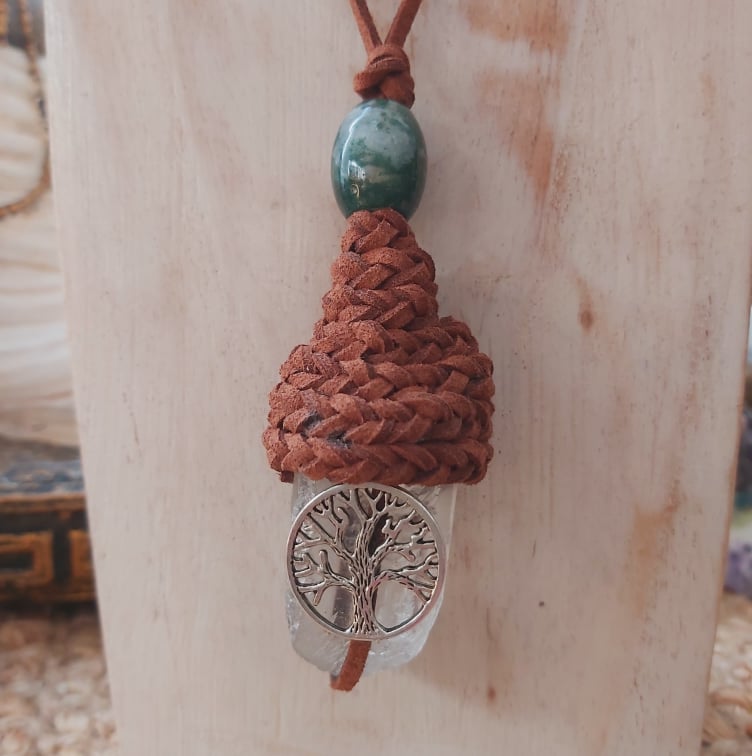 Handmade Long Clear Quartz Tree of Life Pendant (E1504)