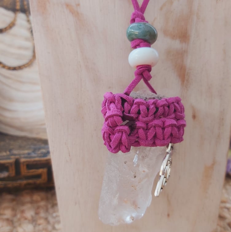 Handmade Long Clear Quartz Wicca Pendant (E1505)