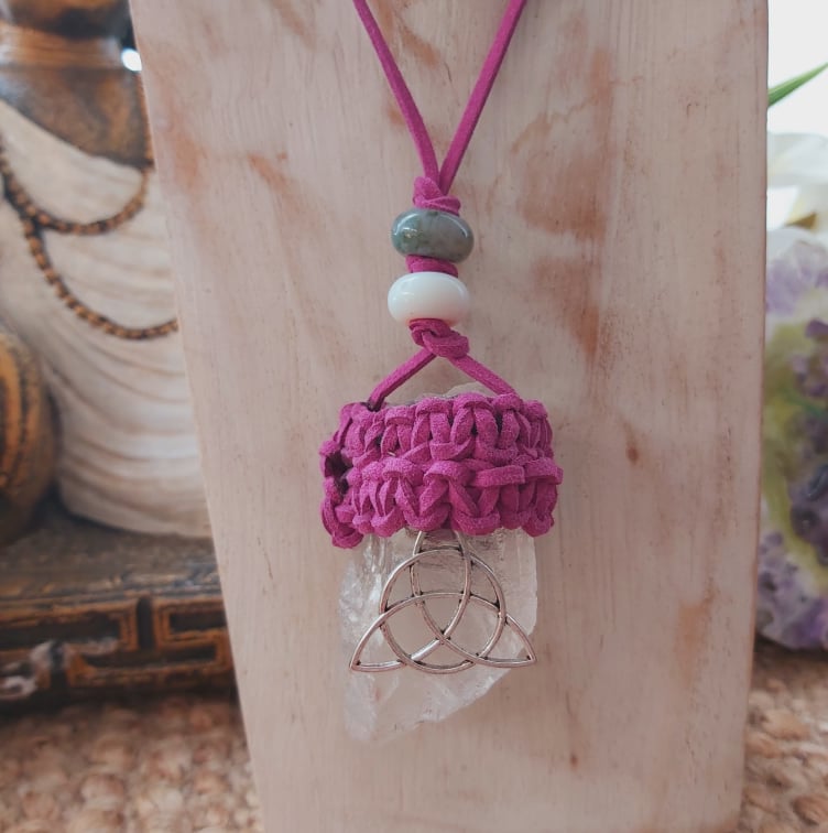 Handmade Long Clear Quartz Wicca Pendant (E1505)