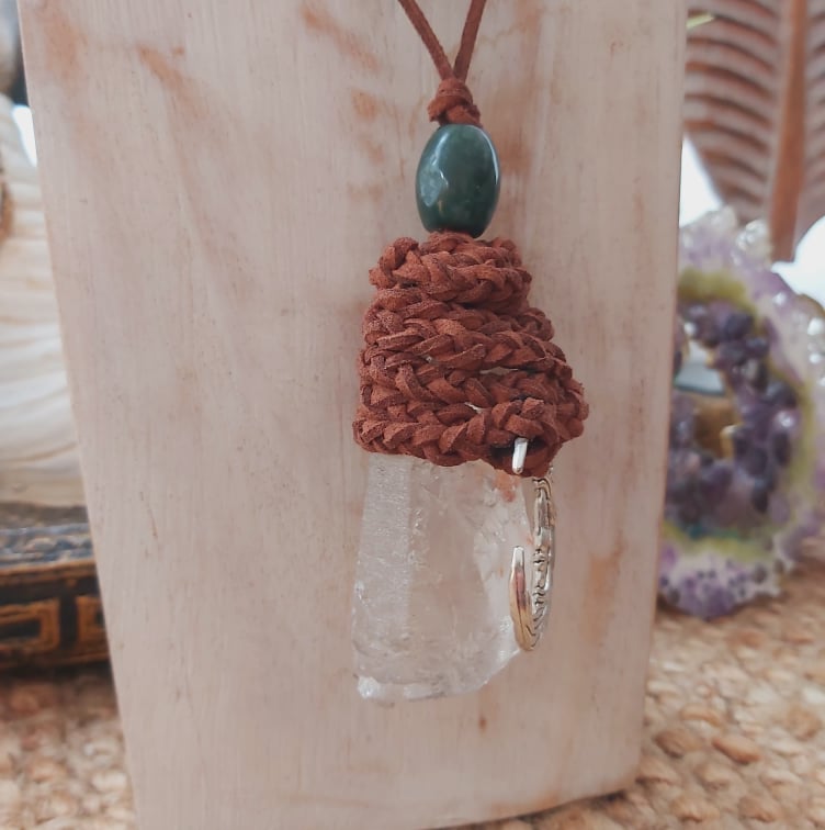 Handmade Long Clear Quartz Moon Pendant (E1506)