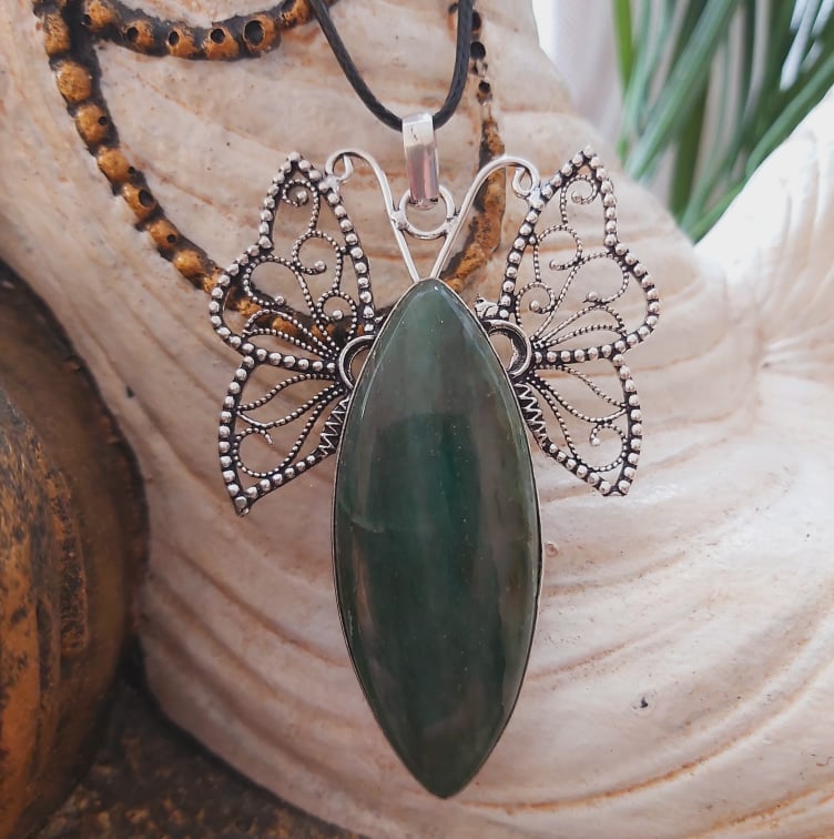 Aventurine Good Luck Gemstone Butterfly Pendant (E1507)