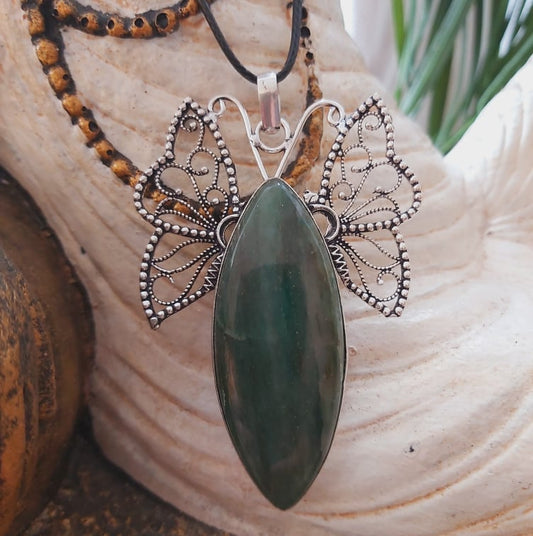 Aventurine Good Luck Gemstone Butterfly Pendant (E1507)
