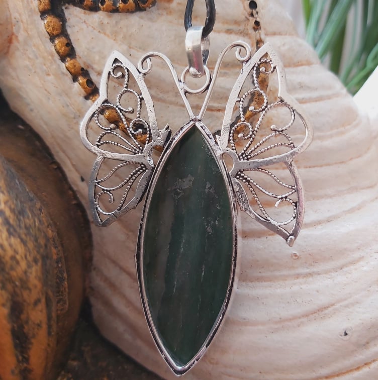 Aventurine Good Luck Gemstone Butterfly Pendant (E1507)