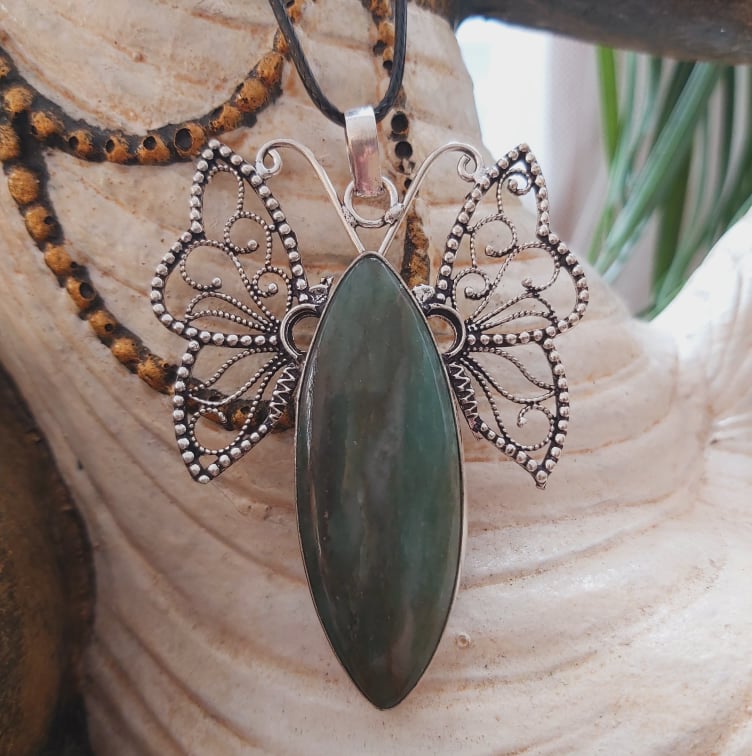 Aventurine Good Luck Gemstone Butterfly Pendant (E1509)