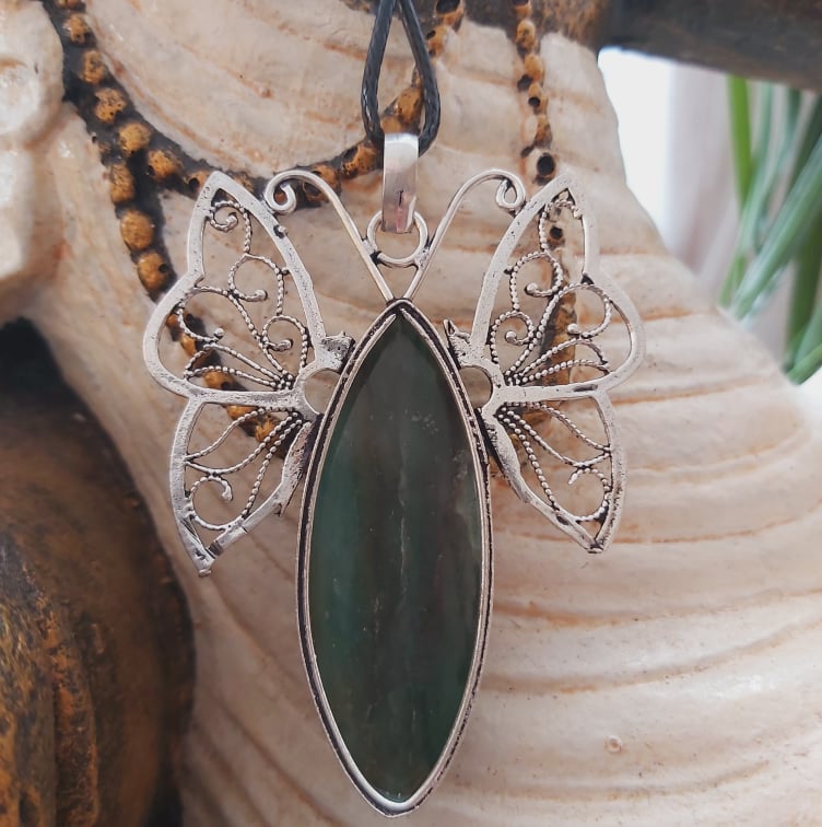 Aventurine Good Luck Gemstone Butterfly Pendant (E1509)