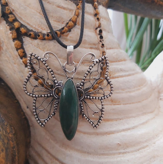 Aventurine Good Luck Gemstone Butterfly Pendant (E1510)