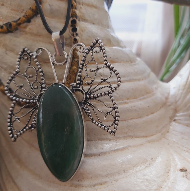 Aventurine Good Luck Gemstone Butterfly Pendant (E1511)