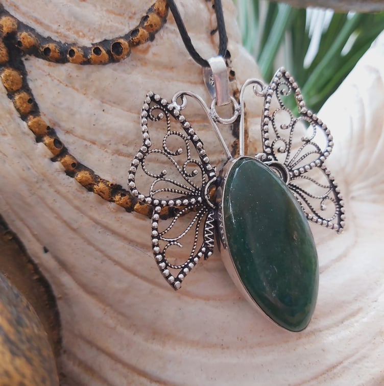 Aventurine Good Luck Gemstone Butterfly Pendant (E1511)