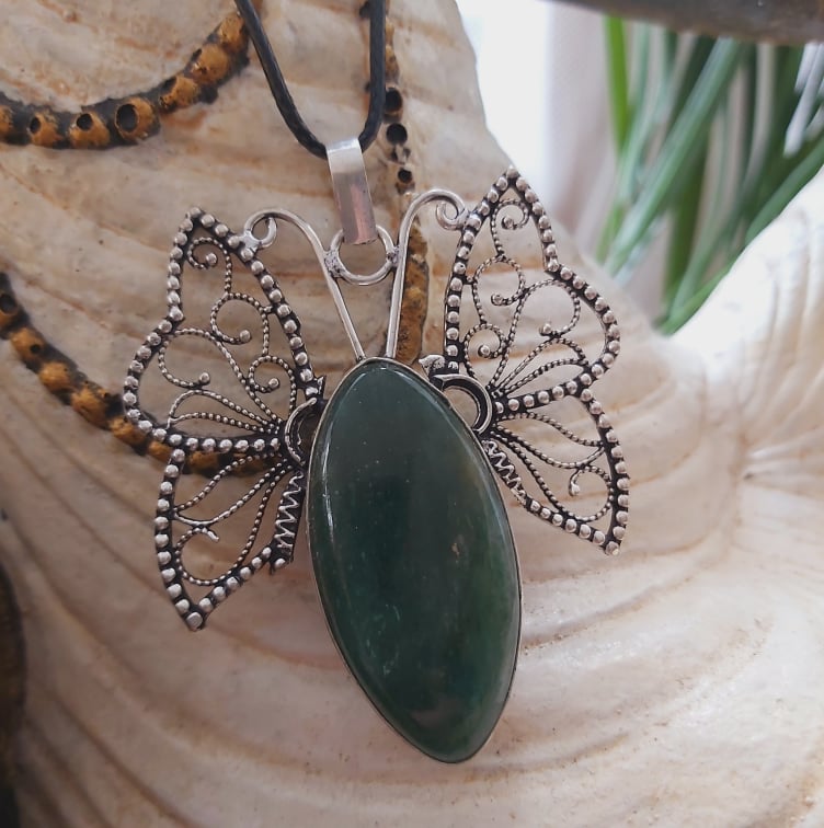 Aventurine Good Luck Gemstone Butterfly Pendant (E1511)