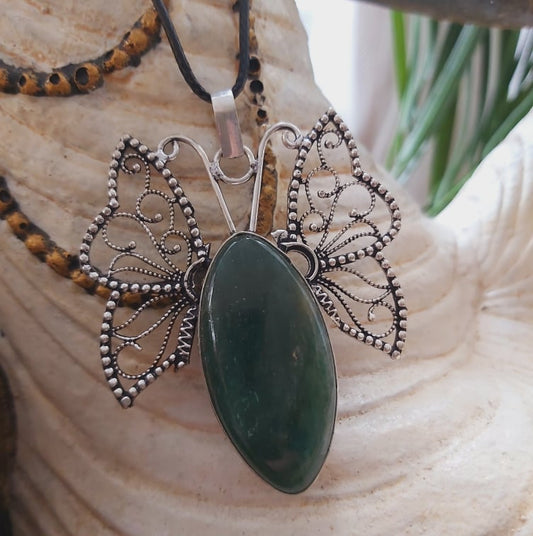 Aventurine Good Luck Gemstone Butterfly Pendant (E1511)