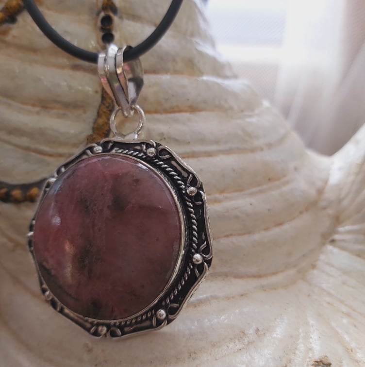 Rhodonite Self Worth Gemstone Pendant Necklace (E1515)