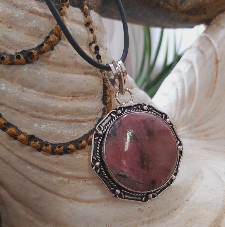 Rhodonite Self Worth Gemstone Pendant Necklace (E1515)