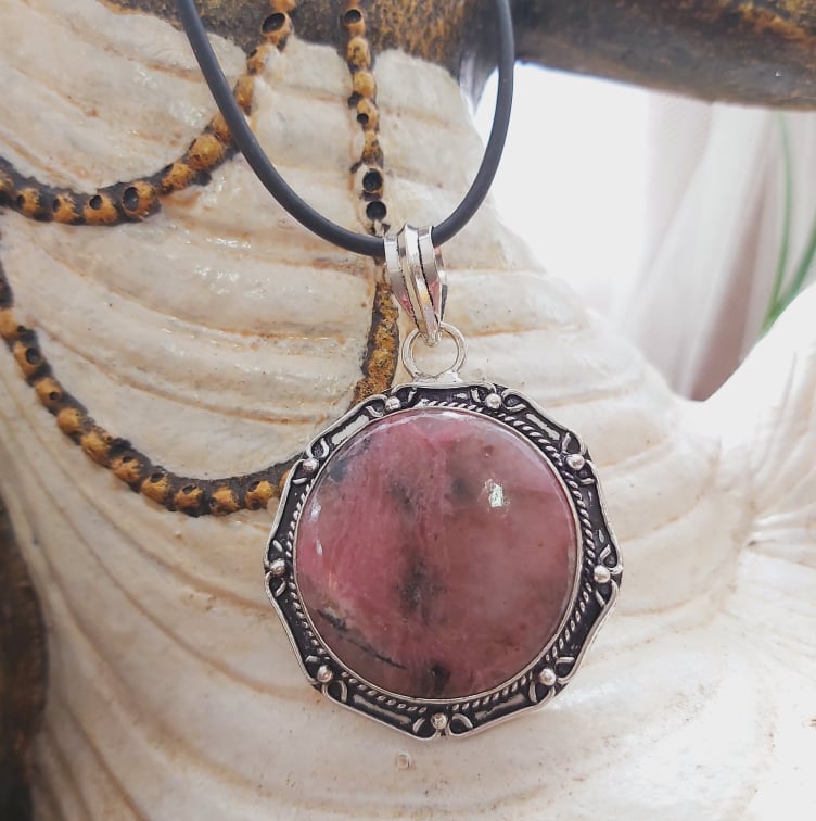 Rhodonite Self Worth Gemstone Pendant Necklace (E1515)
