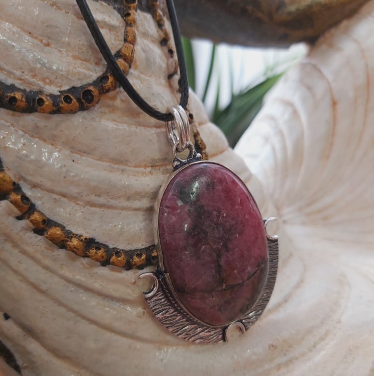 Rhodonite Self Worth Gemstone Pendant Necklace (E1516)