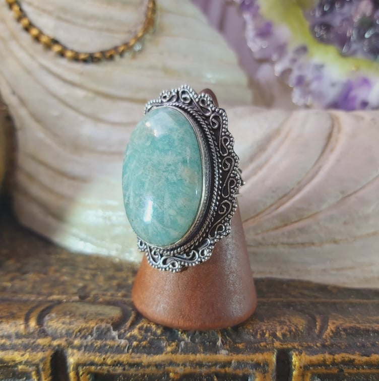 Amazonite Heart Chakra Gemstone Ring US 8 (E1530)